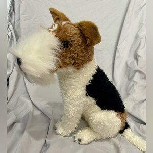 Vintage Lifelike Fox Terrier Plush Dog 12” E&J Classics Wire Hair Realistic Toy